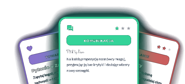 Mit myślenia out of the box 7 Gorne fragmenty trzech kart z talii Karty Impro